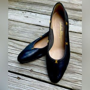 Salvatore Ferragamo low heel pumps - women’s size 7 - navy blue with gold.